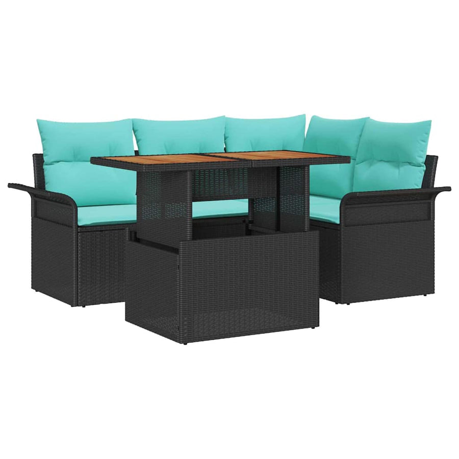 Tuin Sofa Set met opslag 5 pcs Zwart Poly riet