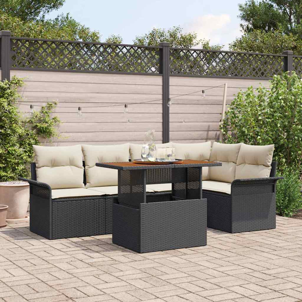 Tuin Sofa Set met opslag 6 pcs Zwart Poly riet