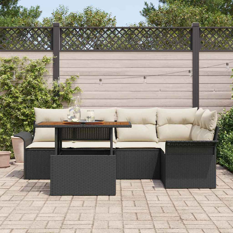 Tuin Sofa Set met opslag 6 pcs Zwart Poly riet