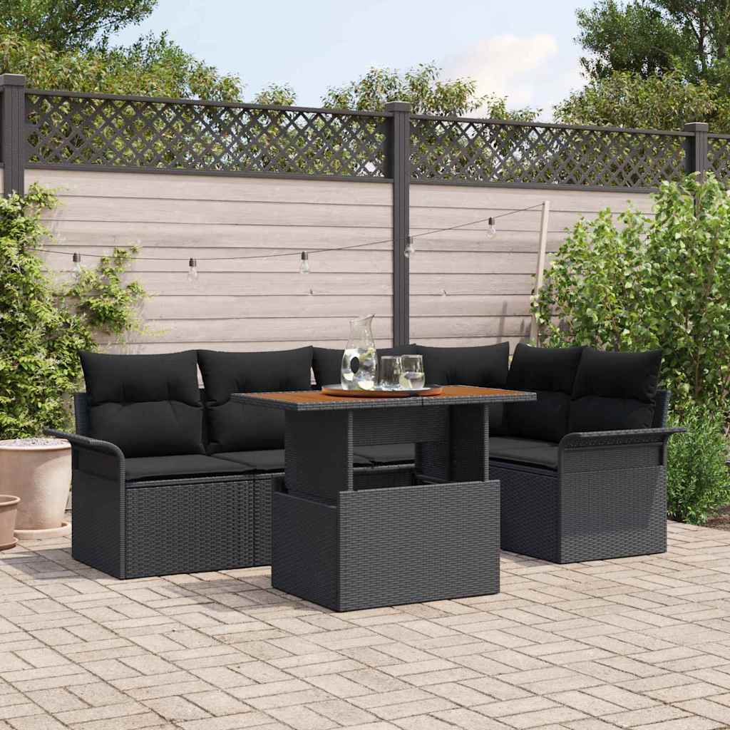 Tuin Sofa Set met opslag 6 pcs Zwart Poly riet