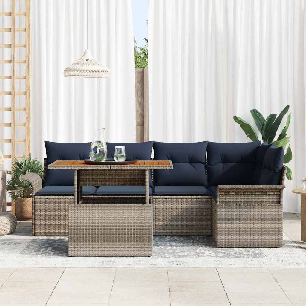 Tuin Sofa Set met opslag 6 pcs Grijs Poly riet