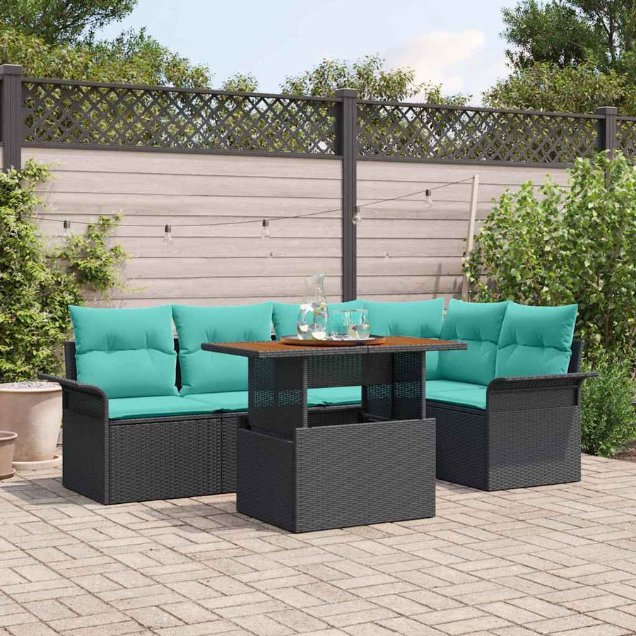Tuin Sofa Set met opslag 6 pcs Zwart Poly riet