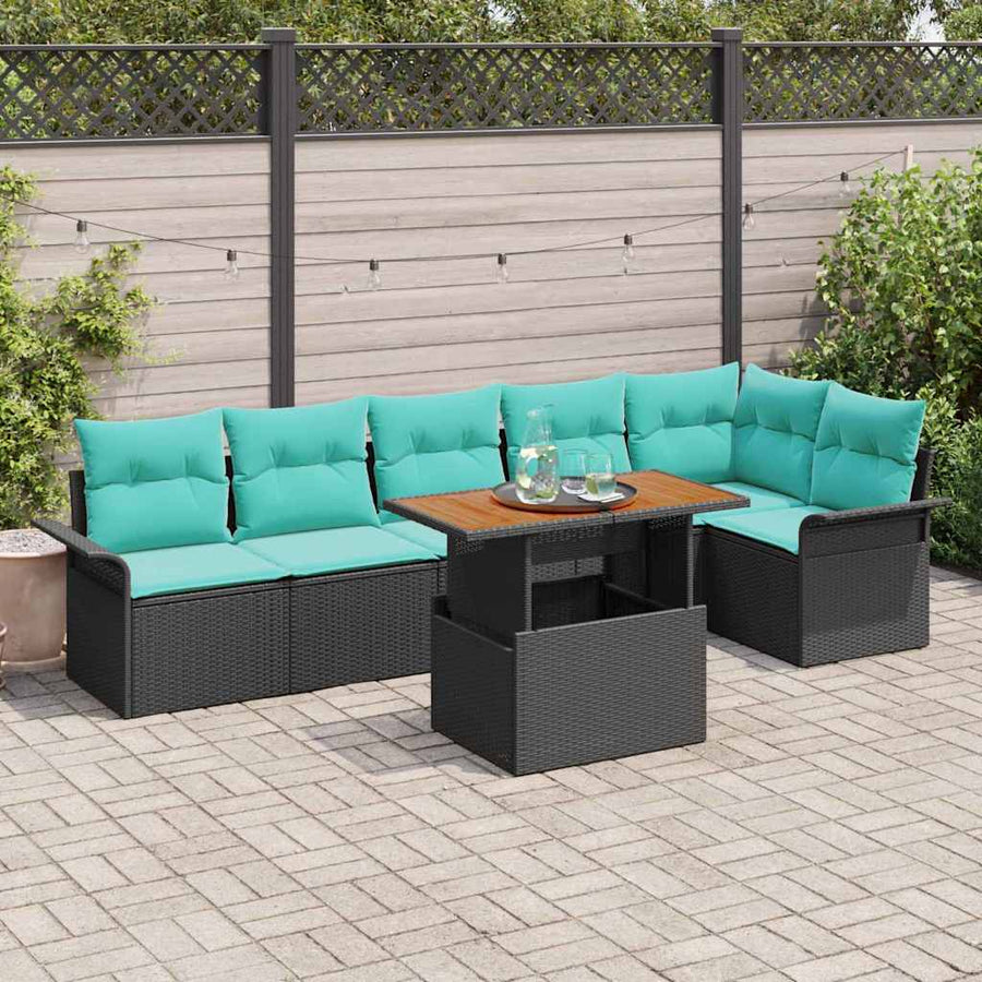 Tuin Sofa Set met opslag 7 pcs Zwart Poly riet