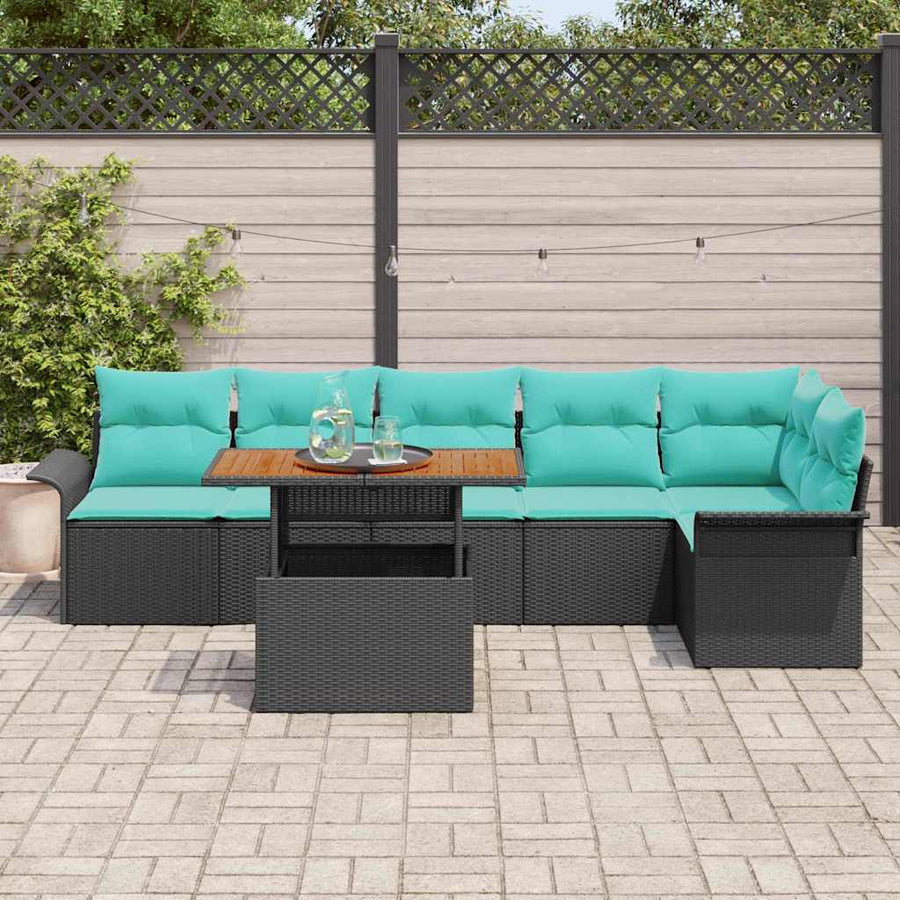 Tuin Sofa Set met opslag 7 pcs Zwart Poly riet