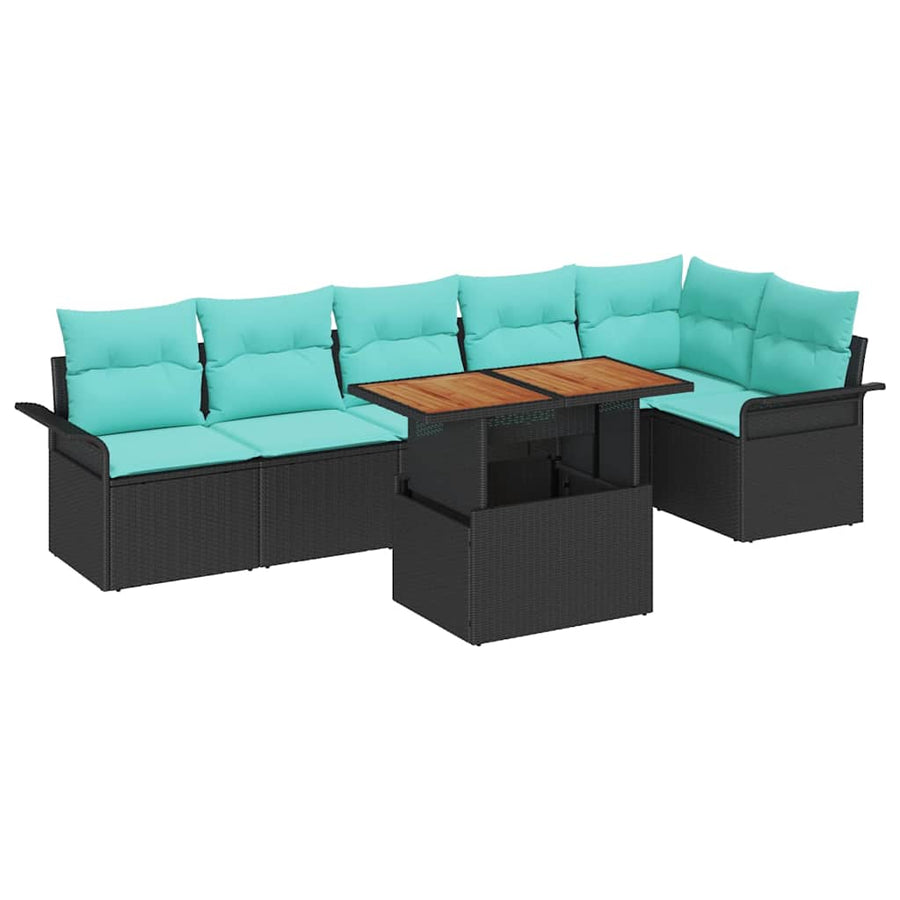 Tuin Sofa Set met opslag 7 pcs Zwart Poly riet
