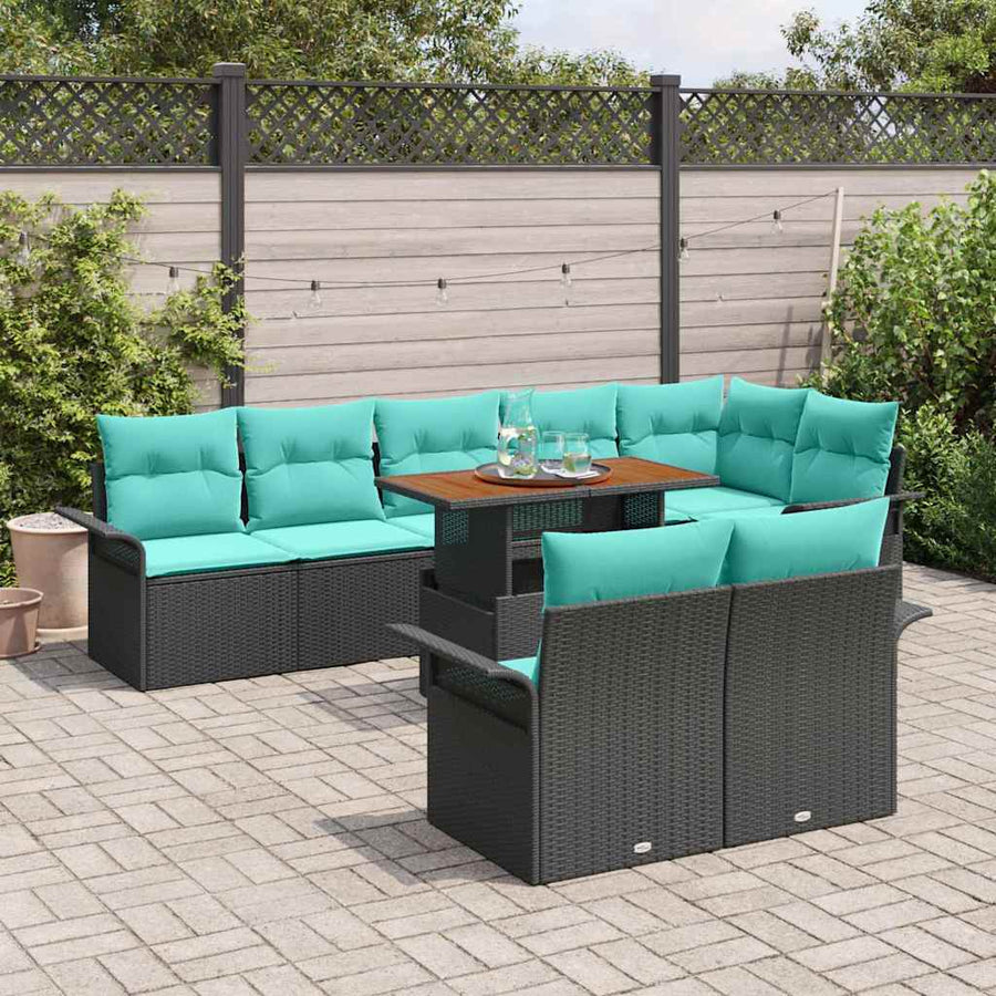 Tuin Sofa Set met opslag 9 pcs Zwart Poly riet
