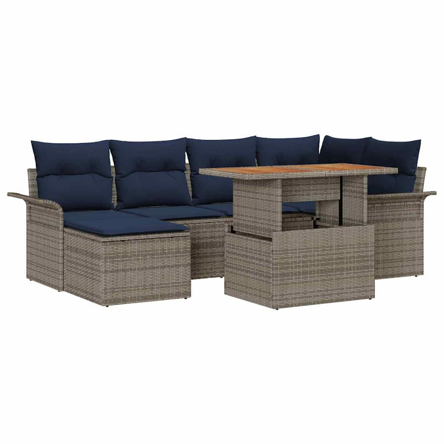 Tuin Sofa Set met opslag 7 pcs Grijs Poly riet