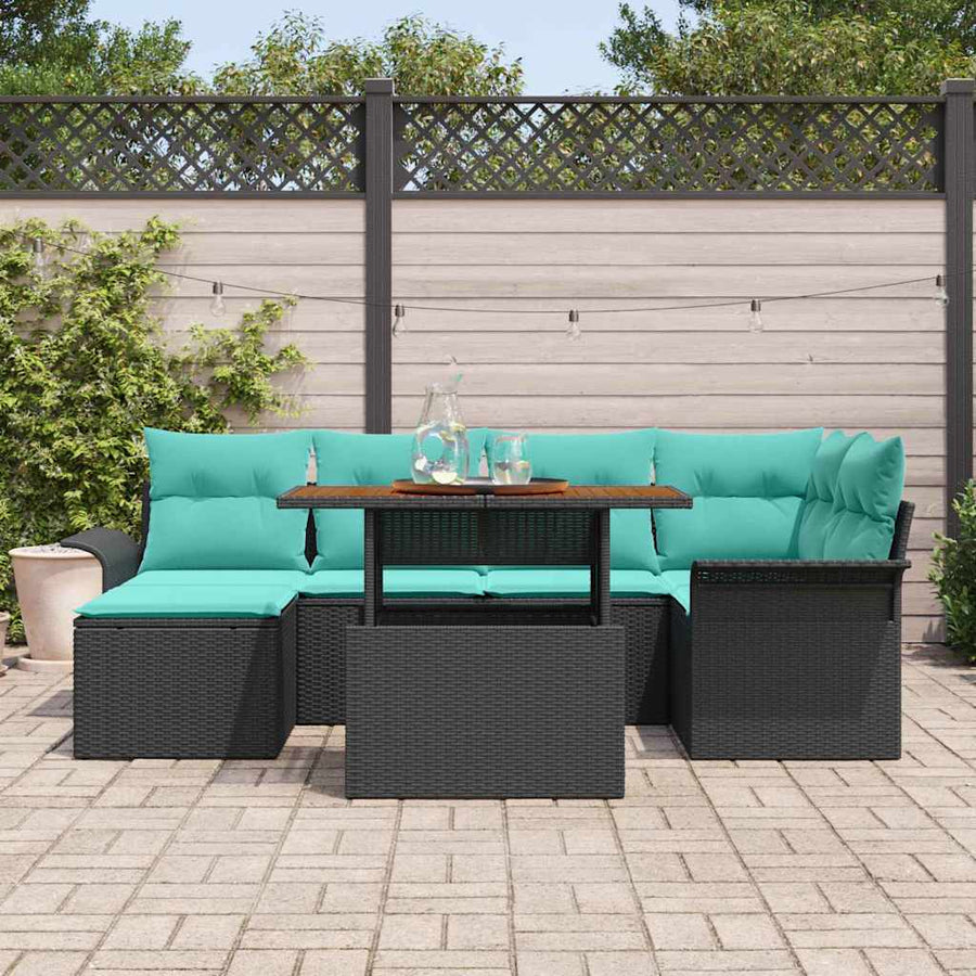 Tuin Sofa Set met opslag 7 pcs Zwart Poly riet