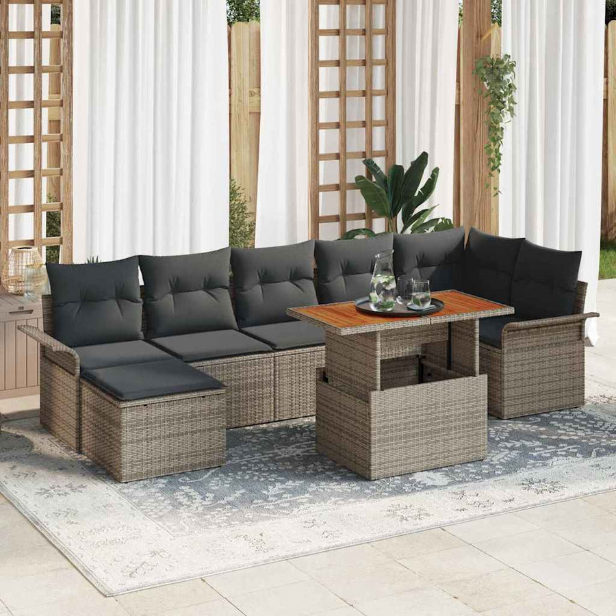 Tuin Sofa Set met opslag 8 pcs Grijs Poly riet