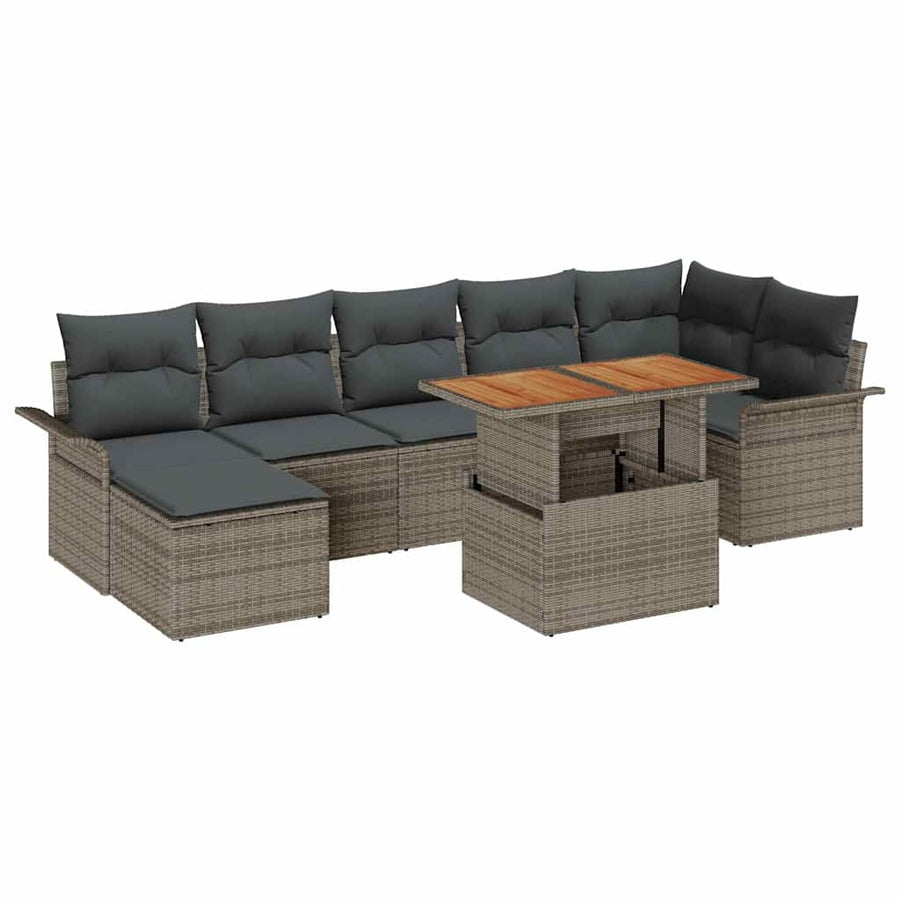 Tuin Sofa Set met opslag 8 pcs Grijs Poly riet
