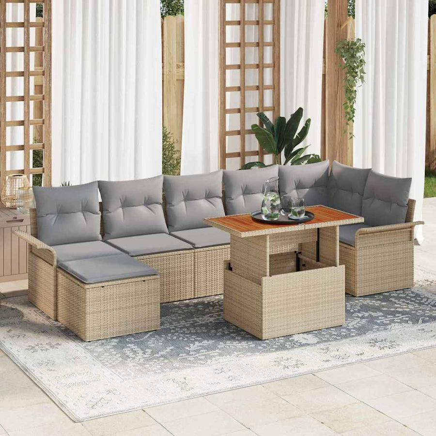 Tuin Sofa Set Met Opslag 8 Pcs Poly Riet beige en lichtgrijs