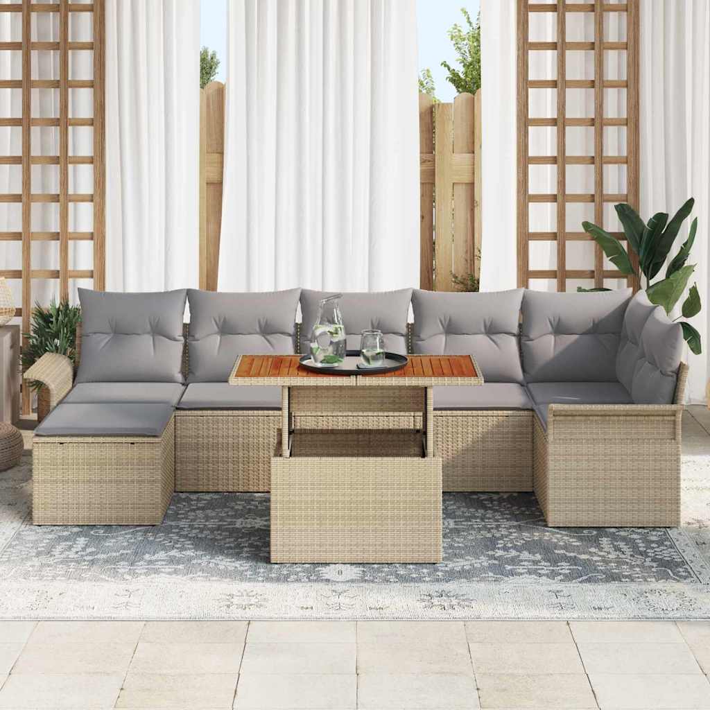 Tuin Sofa Set Met Opslag 8 Pcs Poly Riet beige en lichtgrijs