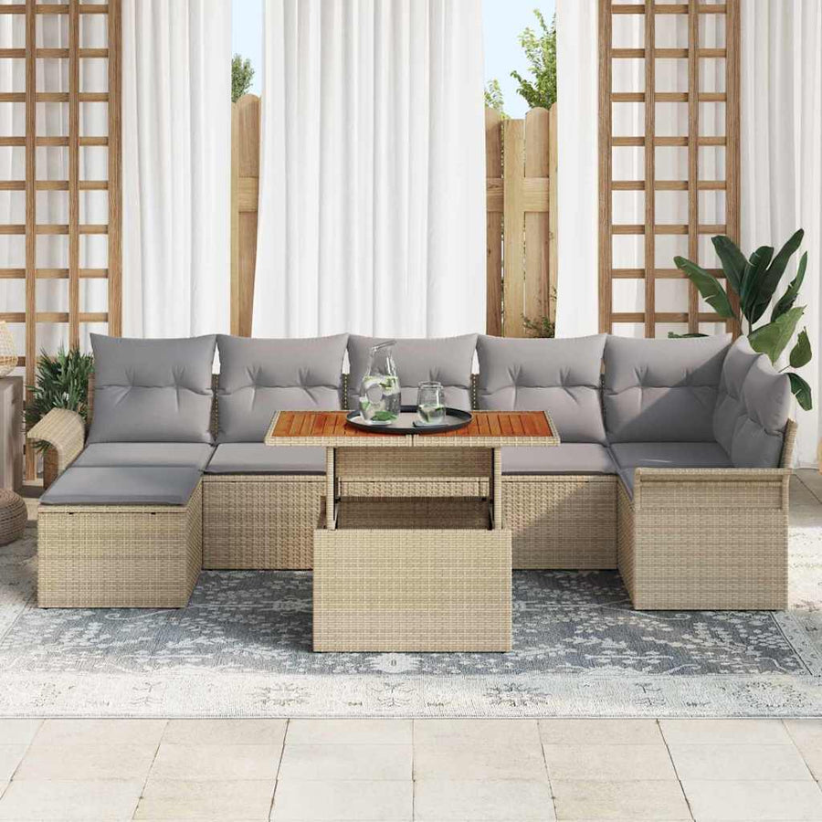 Tuin Sofa Set Met Opslag 8 Pcs Poly Riet beige en lichtgrijs