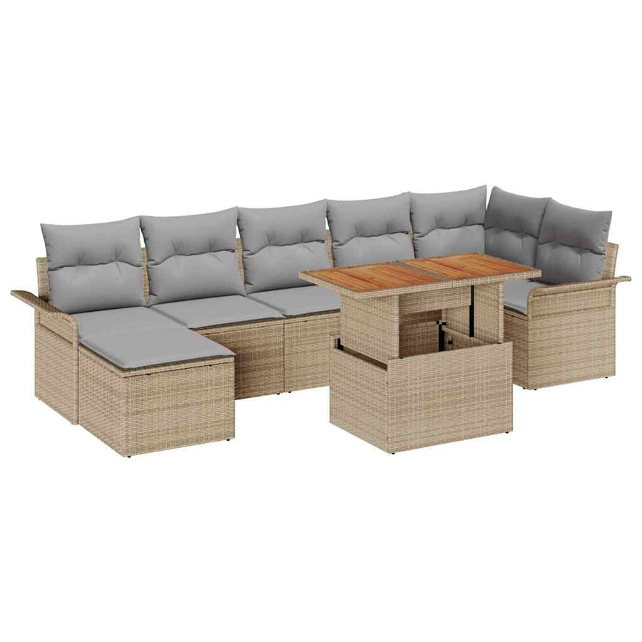Tuin Sofa Set Met Opslag 8 Pcs Poly Riet beige en lichtgrijs