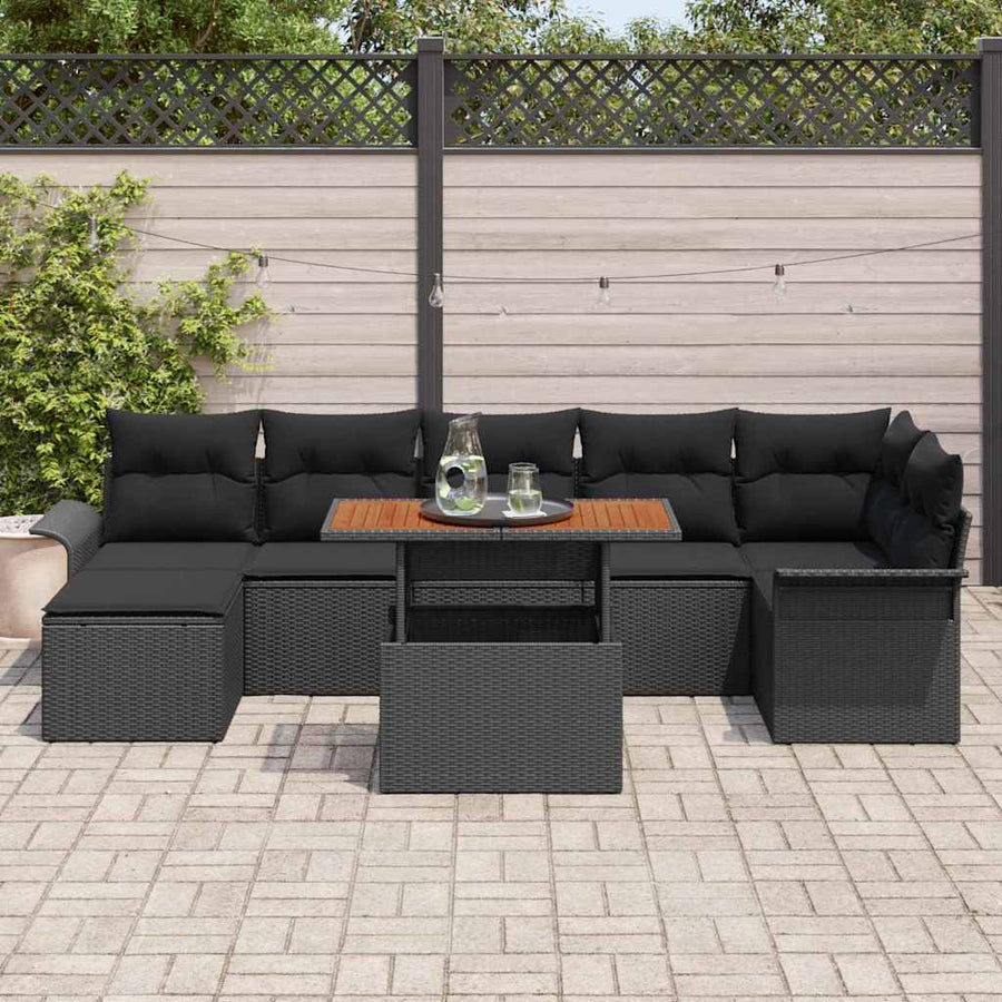 Tuin Sofa Set met opslag 8 pcs Zwart Poly riet