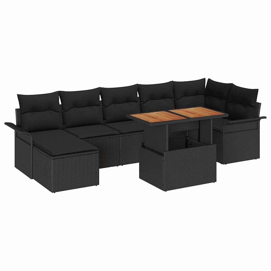 Tuin Sofa Set met opslag 8 pcs Zwart Poly riet