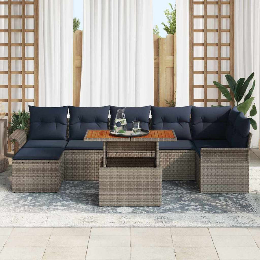 Tuin Sofa Set met opslag 8 pcs Grijs Poly riet
