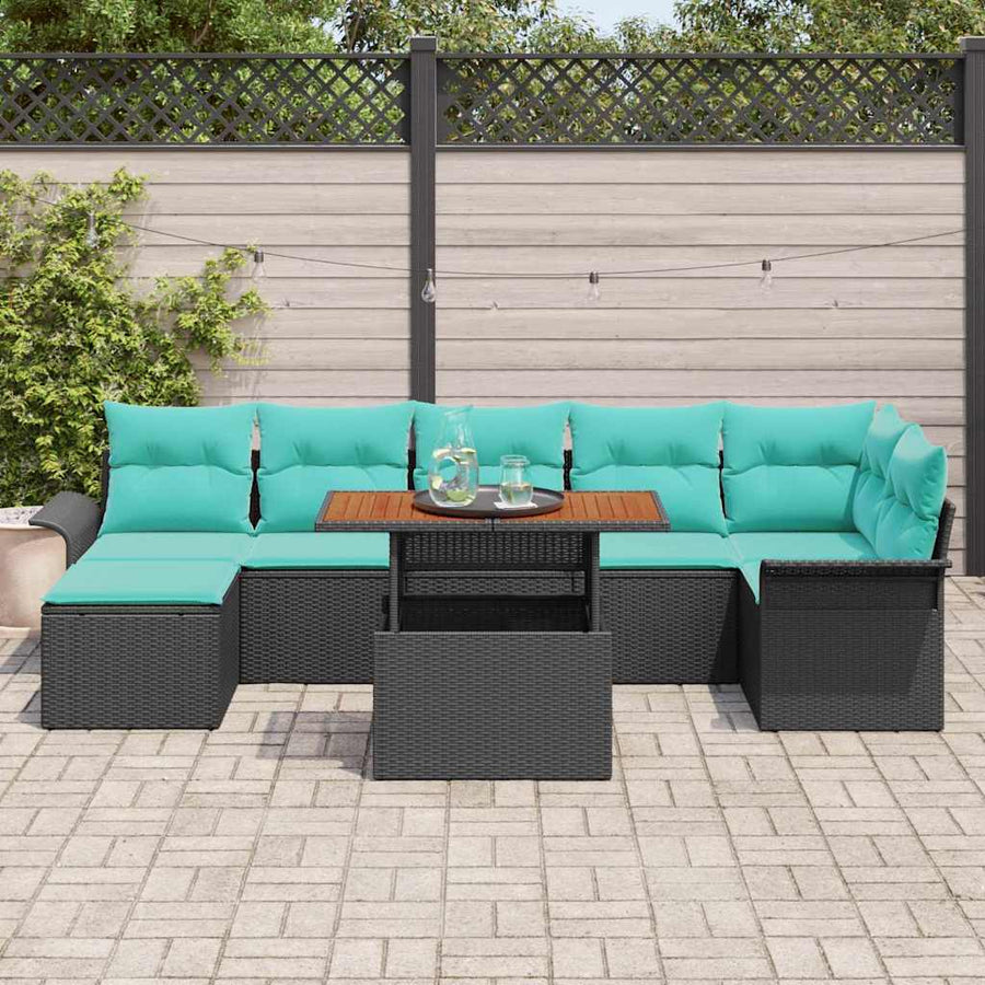 Tuin Sofa Set met opslag 8 pcs Zwart Poly riet