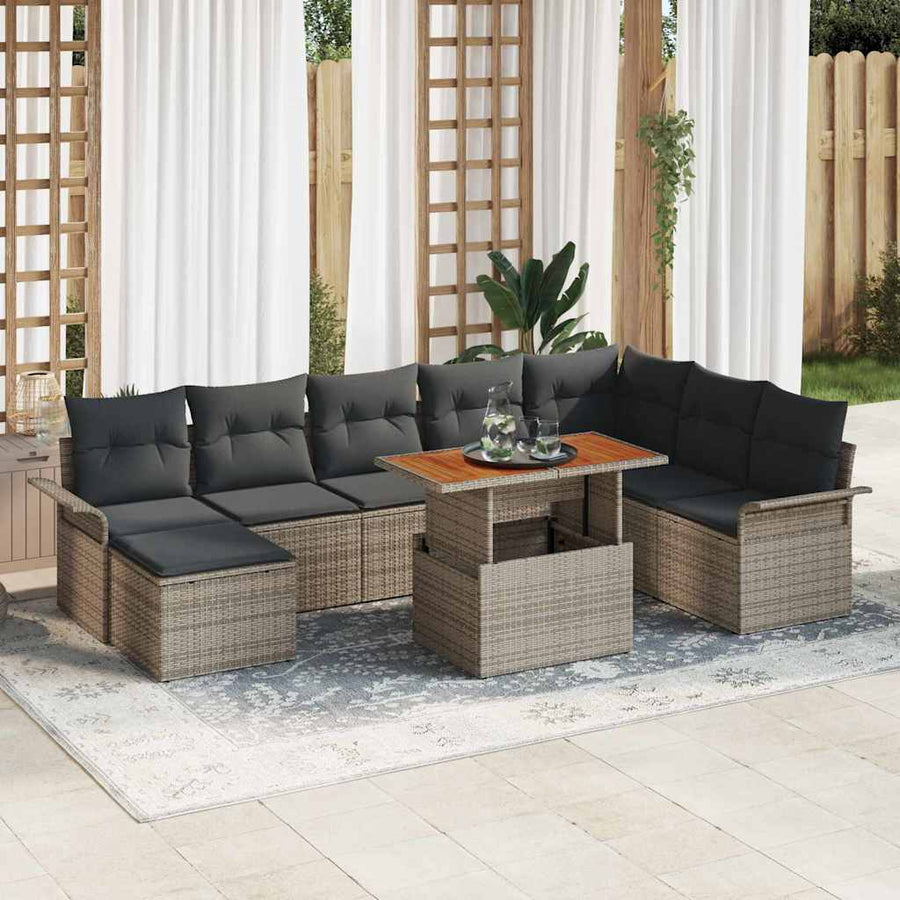 Tuin Sofa Set met opslag 9 pcs Grijs Poly riet