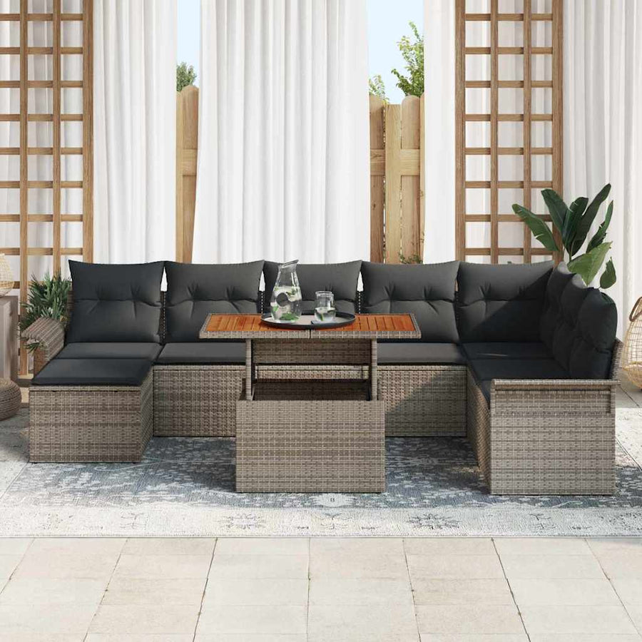 Tuin Sofa Set met opslag 9 pcs Grijs Poly riet