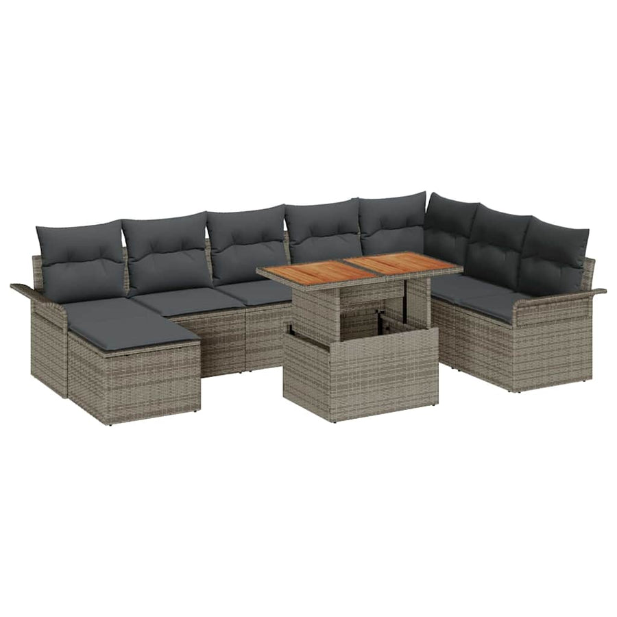 Tuin Sofa Set met opslag 9 pcs Grijs Poly riet
