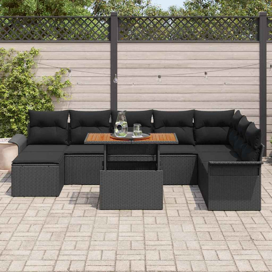 Tuin Sofa Set met opslag 9 pcs Zwart Poly riet