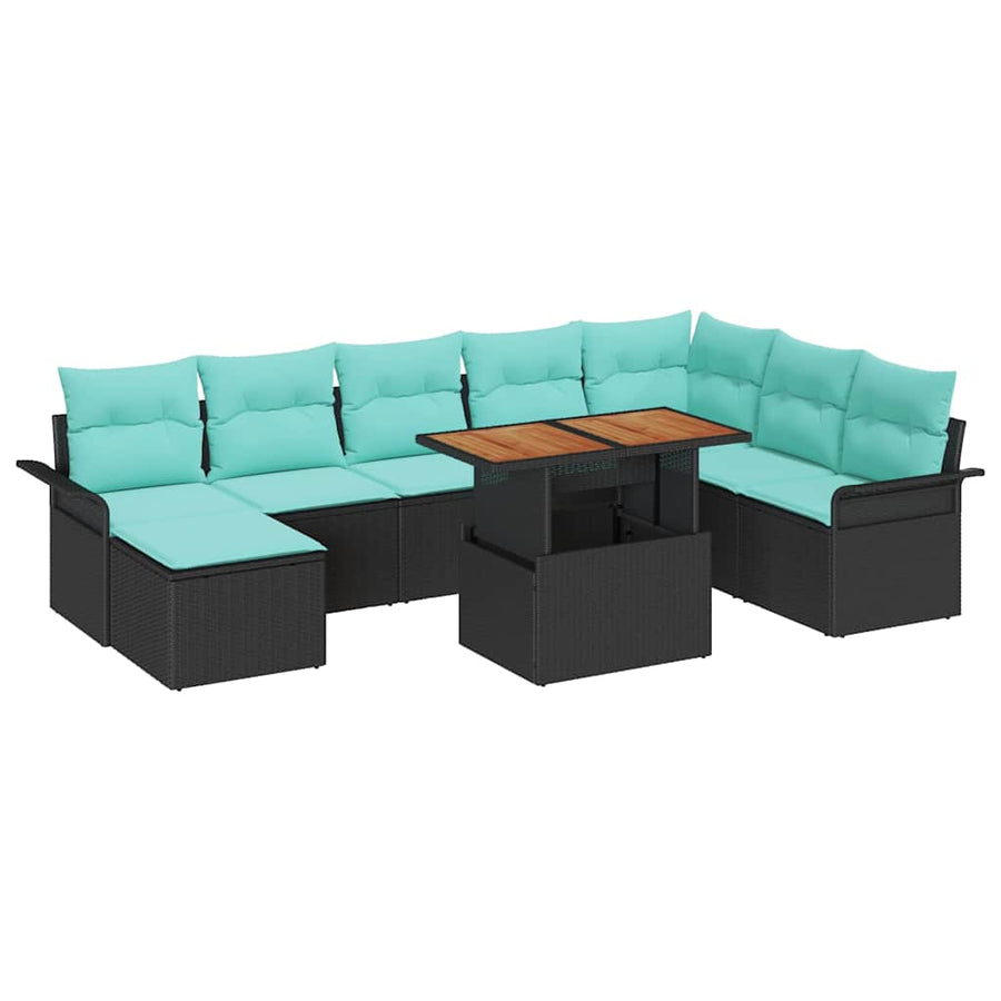 Tuin Sofa Set met opslag 9 pcs Zwart Poly riet