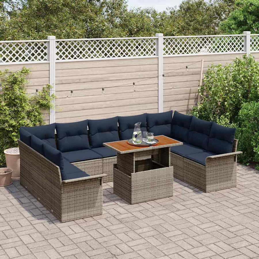 Tuin Sofa Set met opslag 10 pcs Grijs Poly riet