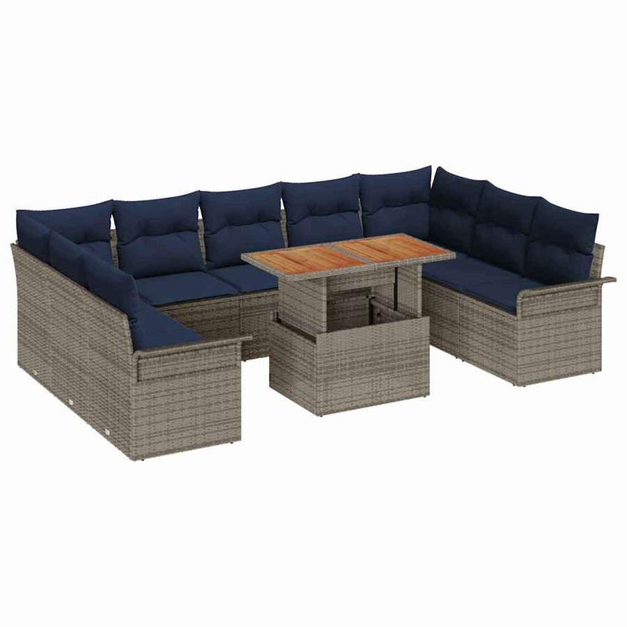 Tuin Sofa Set met opslag 10 pcs Grijs Poly riet