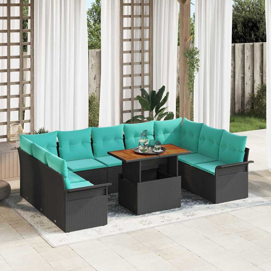 Tuin Sofa Set met opslag 10 pcs Zwart Poly riet