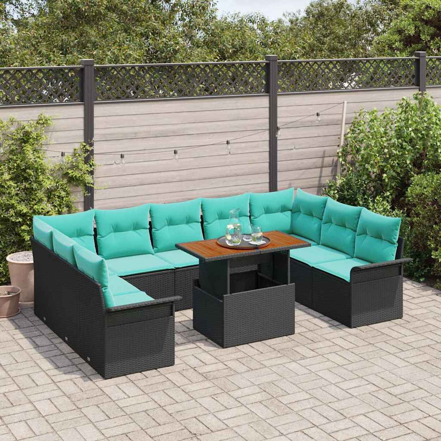 Tuin Sofa Set met opslag 10 pcs Zwart Poly riet