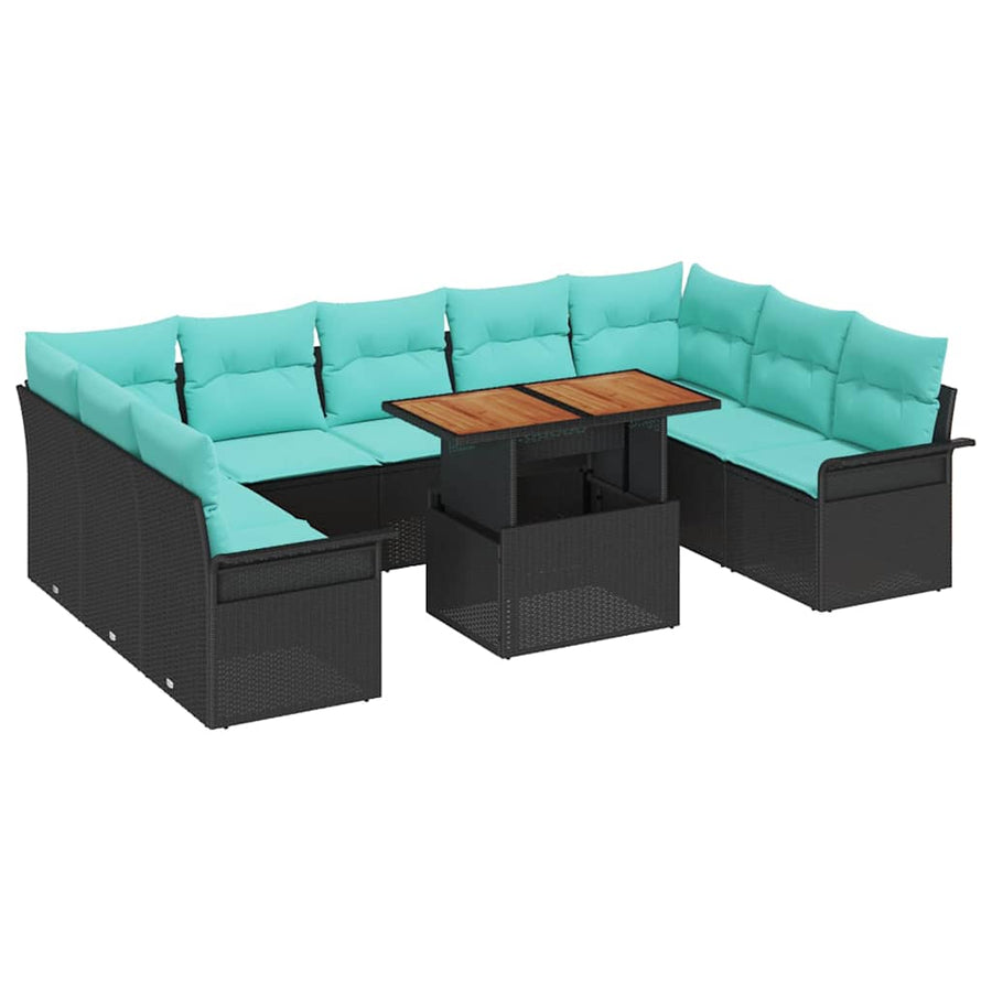 Tuin Sofa Set met opslag 10 pcs Zwart Poly riet