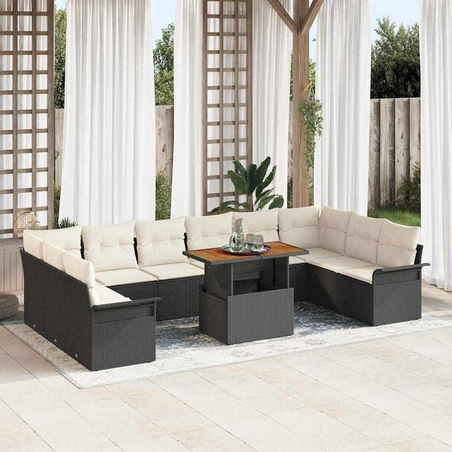 Tuin Sofa Set met opslag 11 pcs Zwart Poly riet