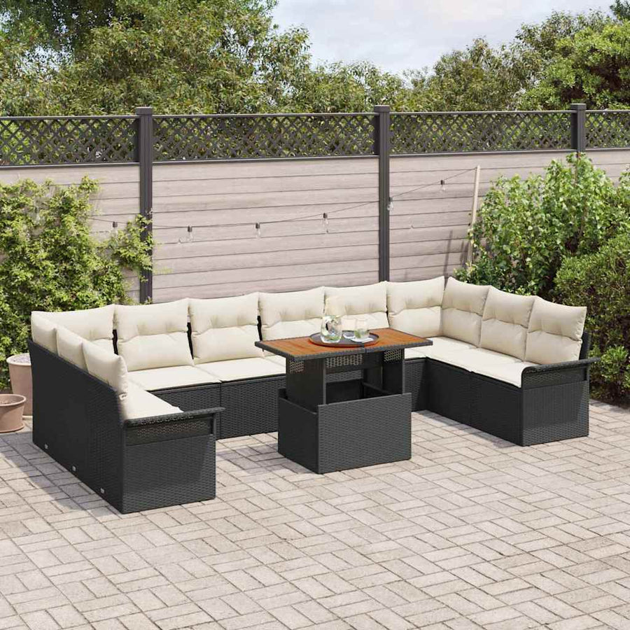 Tuin Sofa Set met opslag 11 pcs Zwart Poly riet