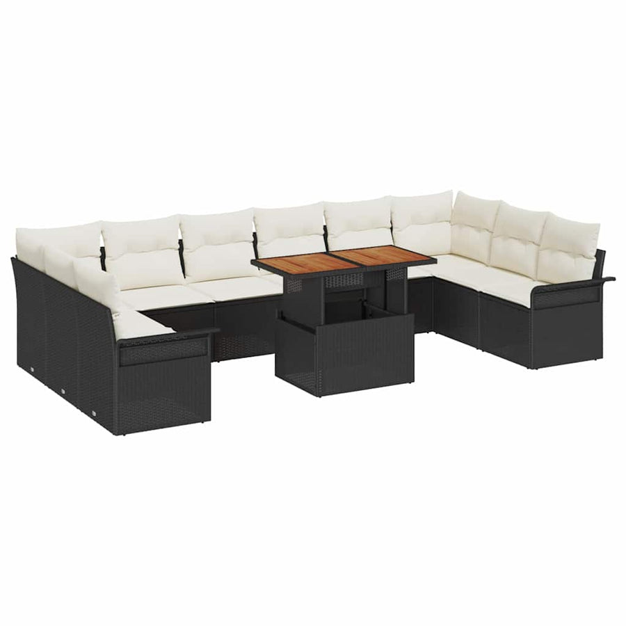 Tuin Sofa Set met opslag 11 pcs Zwart Poly riet