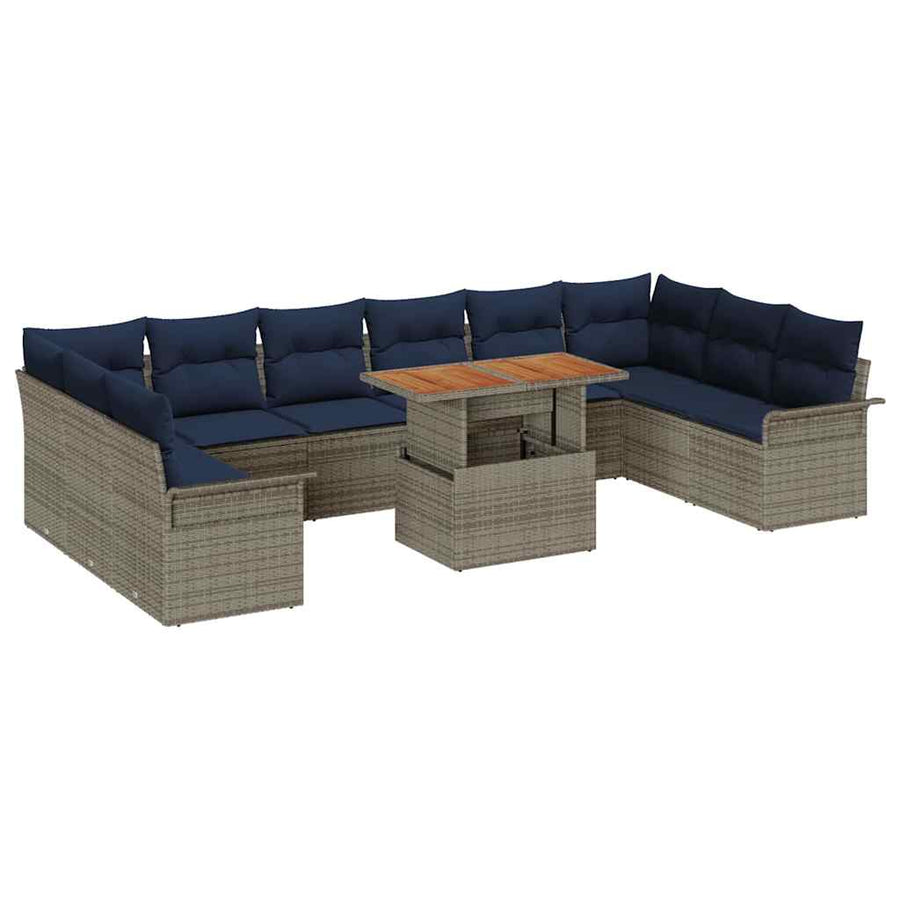 Tuin Sofa Set met opslag 11 pcs Grijs Poly riet
