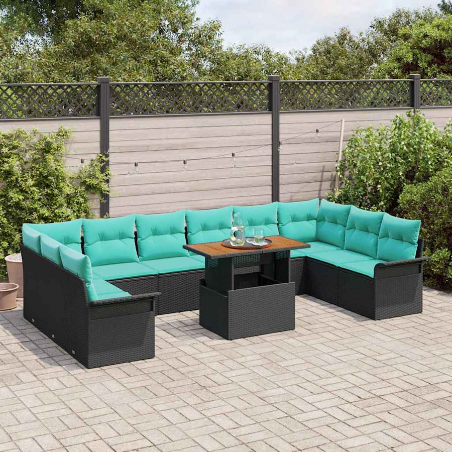 Tuin Sofa Set met opslag 11 pcs Zwart Poly riet