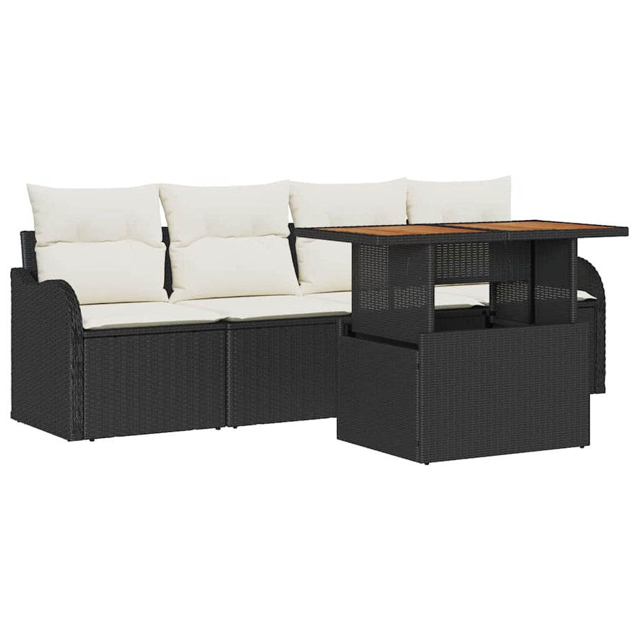 Tuinbankenset met opslag 5 pcs Zwart poly rattan