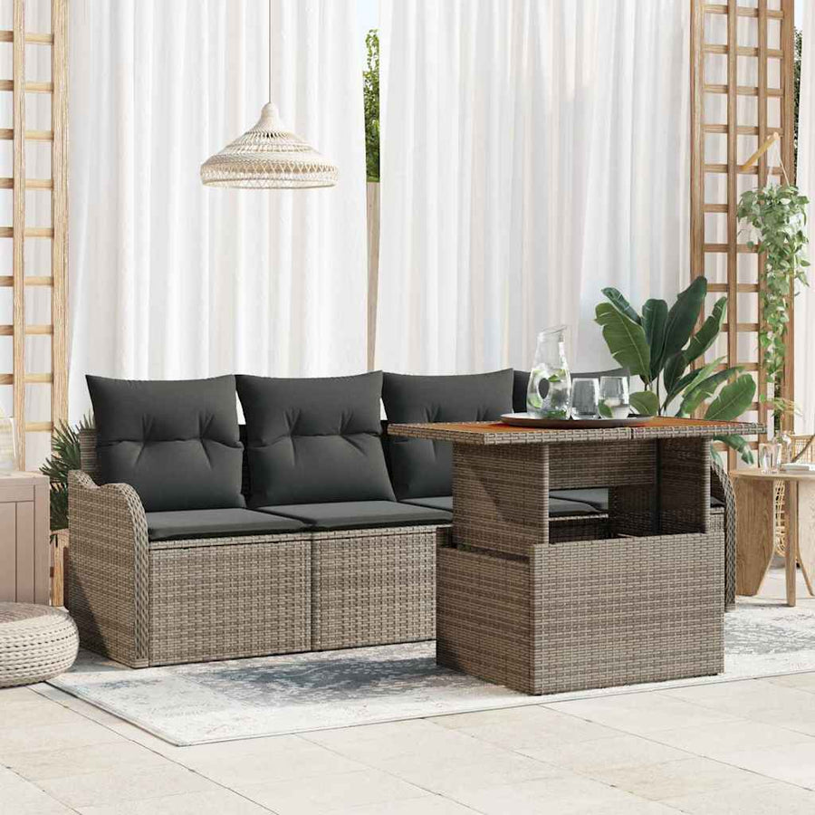 Tuinbankenset met opslag 5 pcs Grijs poly rattan