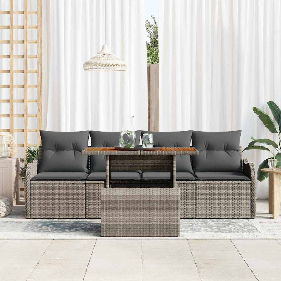 Tuinbankenset met opslag 5 pcs Grijs poly rattan