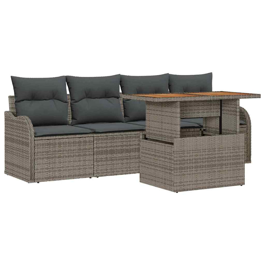 Tuinbankenset met opslag 5 pcs Grijs poly rattan