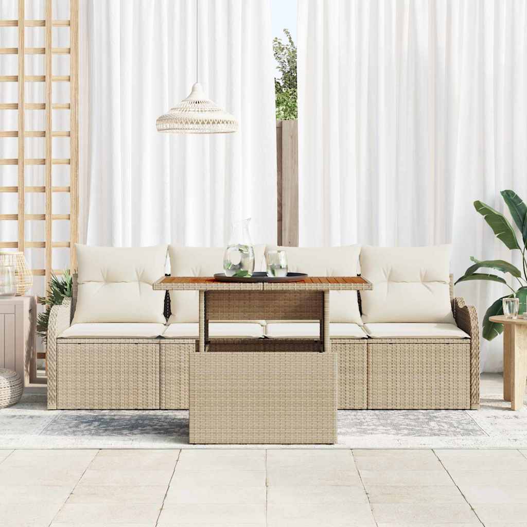 Tuinbankenset met opslag 5 pcs Beige poly rattan
