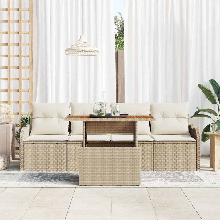 Tuinbankenset met opslag 5 pcs Beige poly rattan