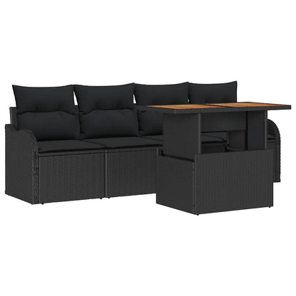 Tuinbankenset met opslag 5 pcs Zwart poly rattan