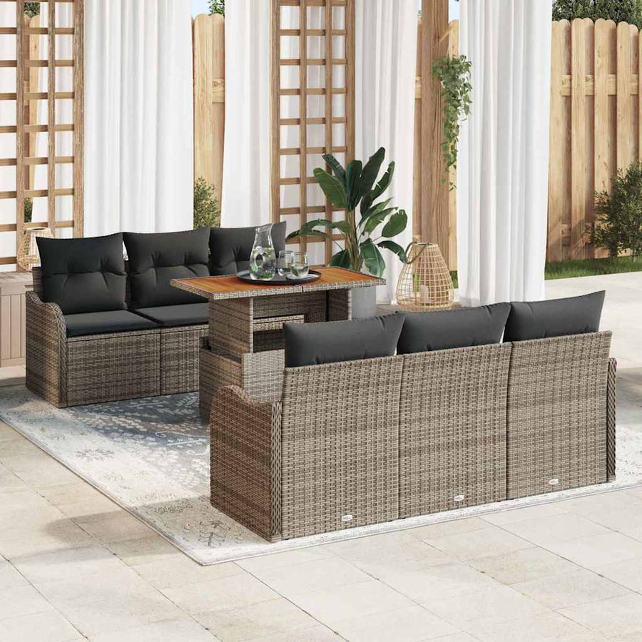 Tuin Sofa Set met opslag 7 pcs Grijs Poly riet