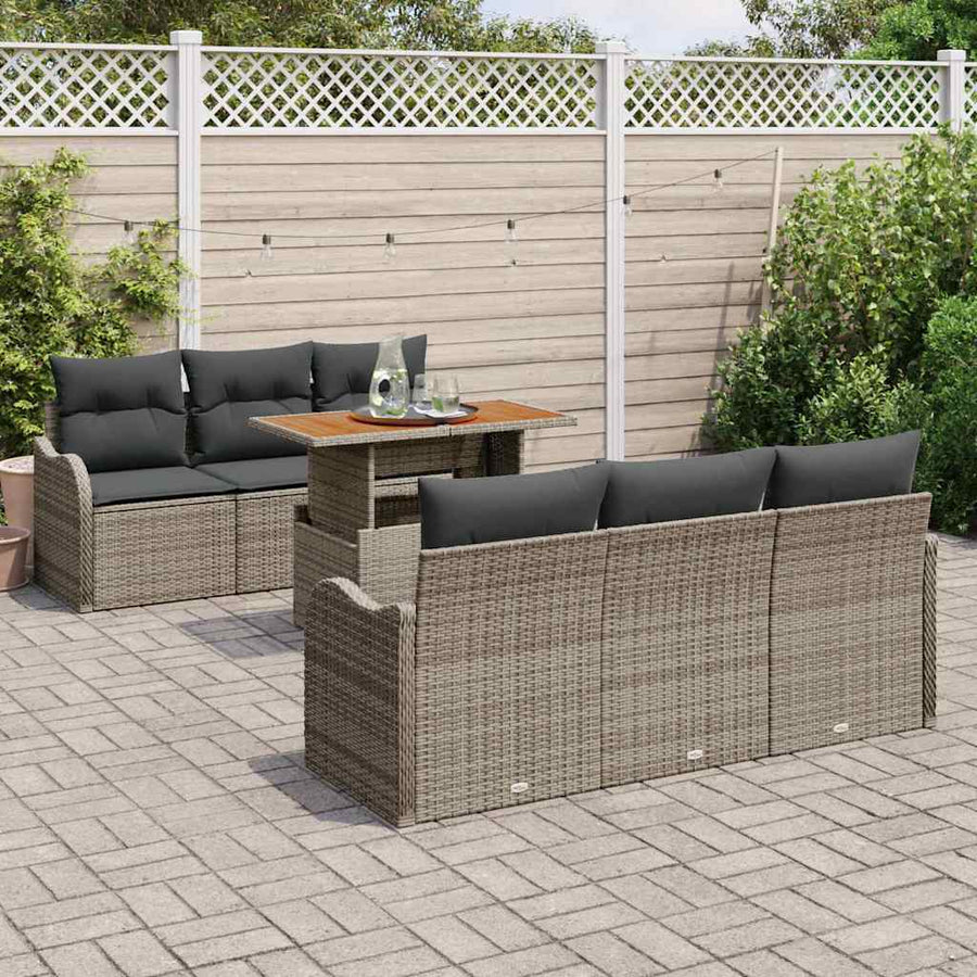 Tuin Sofa Set met opslag 7 pcs Grijs Poly riet