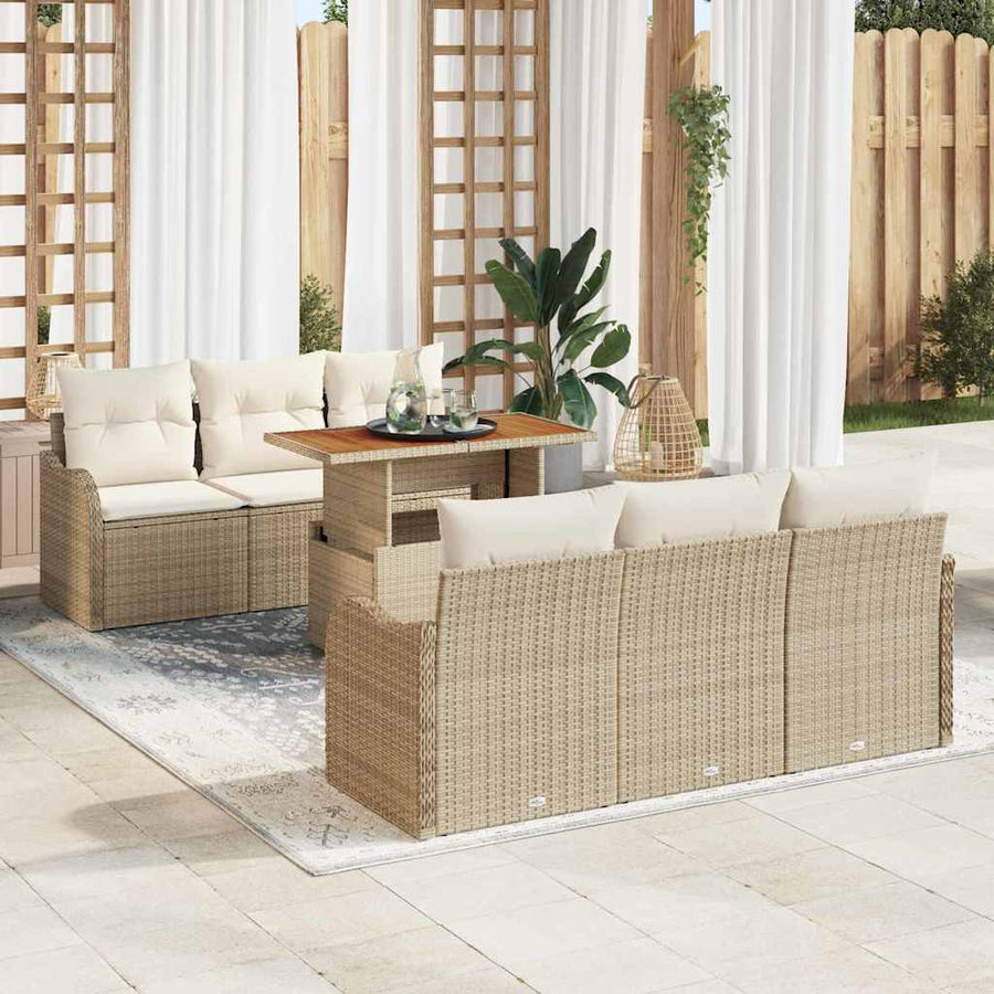 Tuin Sofa Set met opslag 7 pcs Beige Poly riet