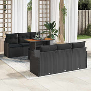 Tuinbank set 7-delig poly rotan zwart