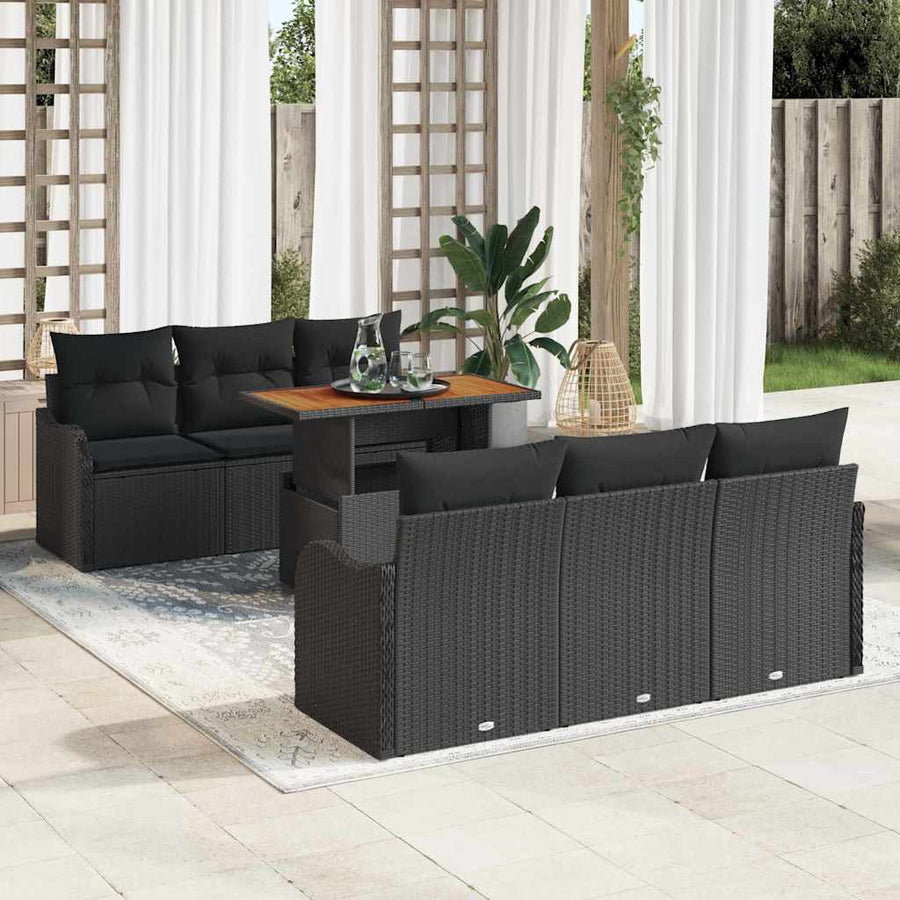Tuin Sofa Set met opslag 7 pcs Zwart Poly riet