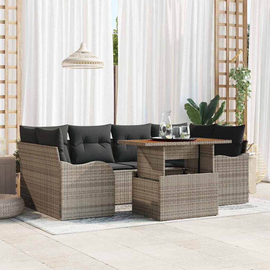 Tuin Sofa Set met opslag 7 pcs Grijs Poly riet